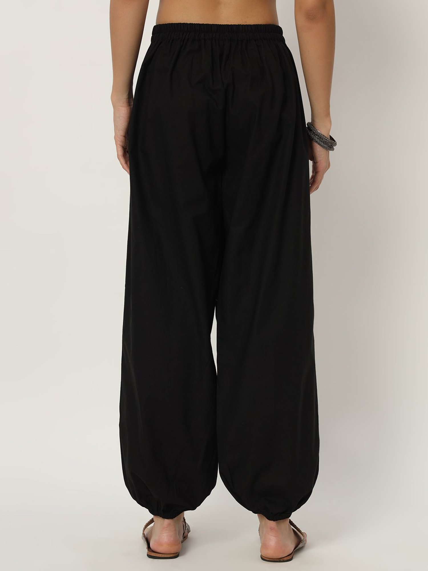 9rasa Black Cotton Printed Pants