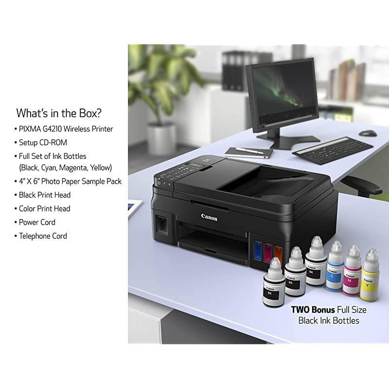PIXMA G4210 Wireless AllInOne Supertank Megatank Printer Copier Scan Fax and ADF with Mobile Printing Black One Size Works with Alexa