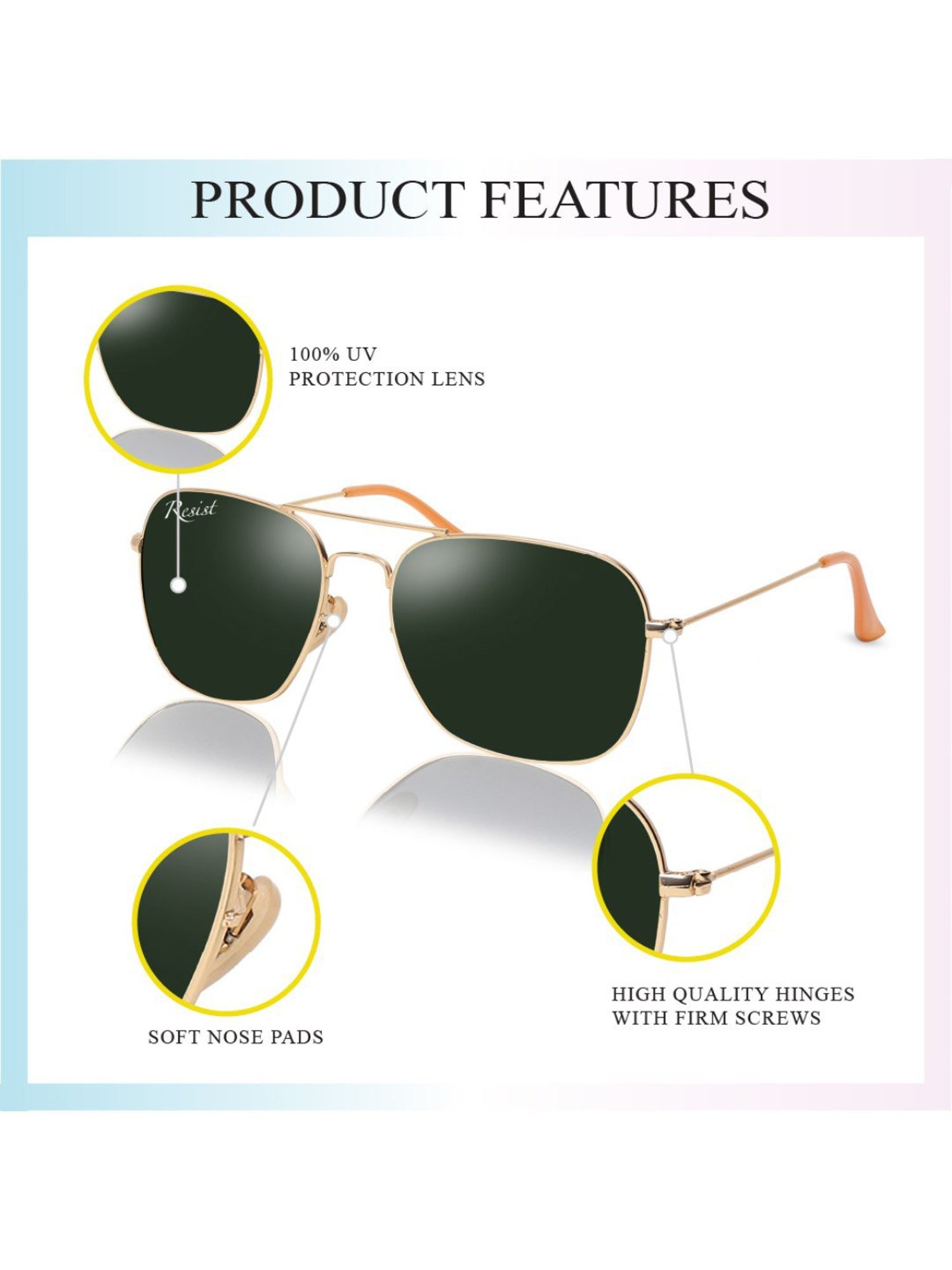 Resist Eyewear Green Rectangular Unisex Sunglasses