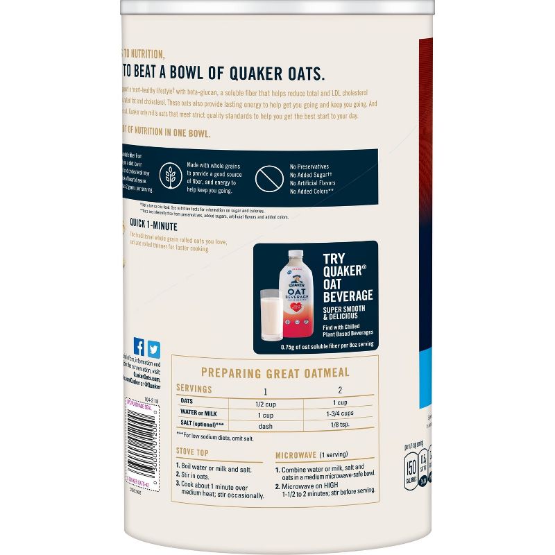 Quaker Oats Heart Healthy Quick 1-Minute Oats - 42oz