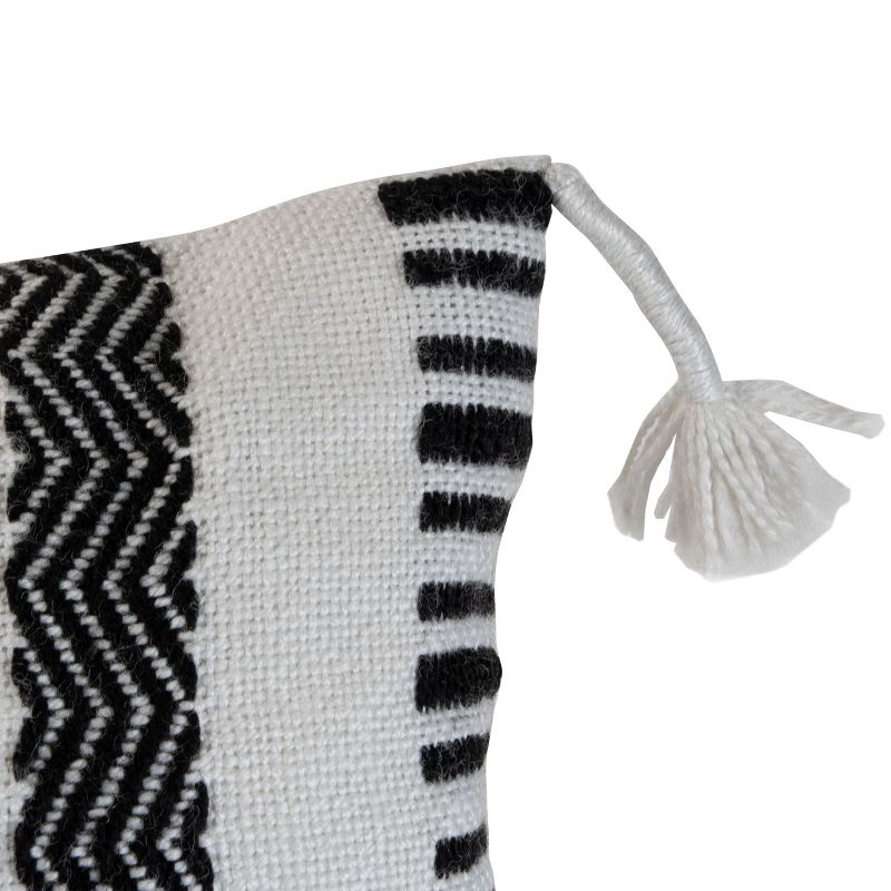 Black Striped Hand Woven 14x22" Outdoor Decorative Throw Pillow with Hand Tied Tassels - Foreside Home & Garden