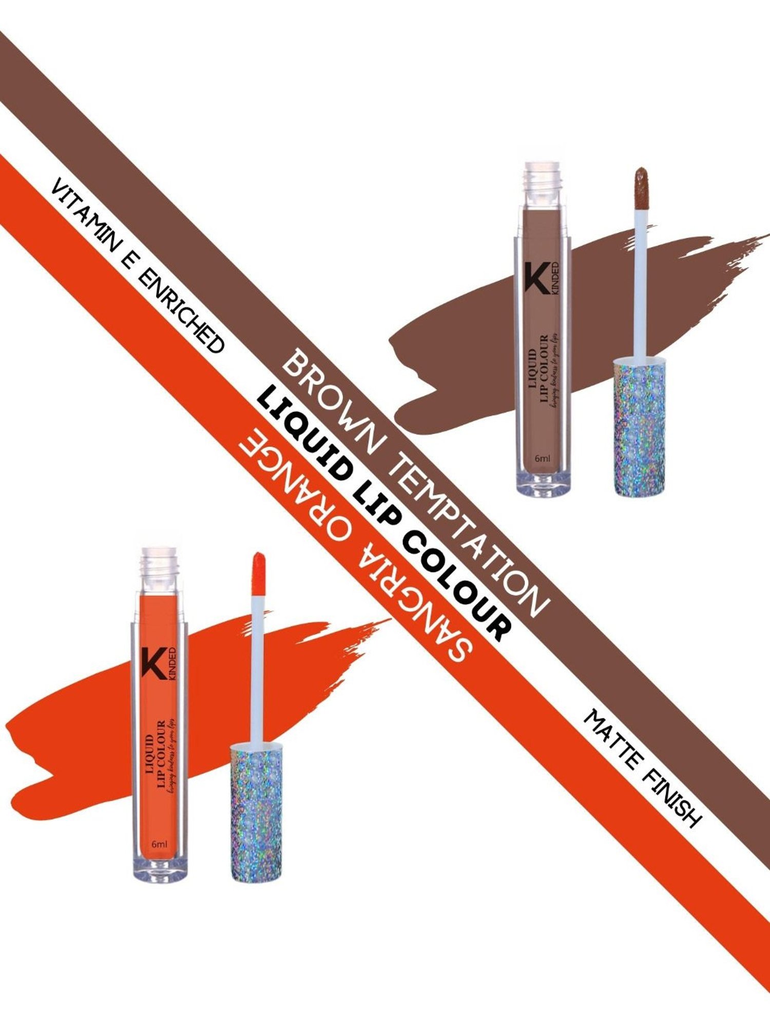 KINDED Liquid Lip Colour 06 Brown Temptation & 08 Sangria Orange Combo