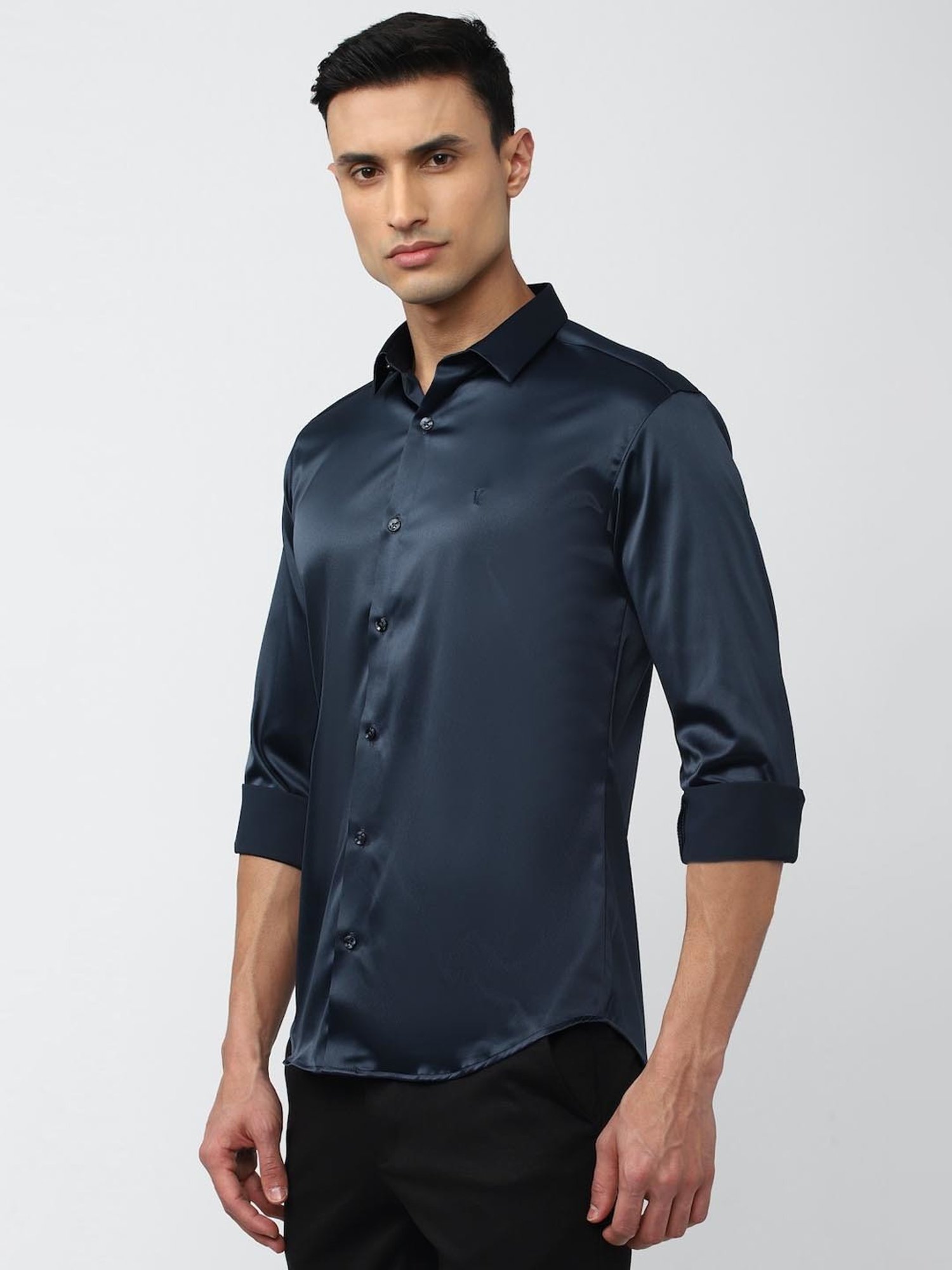 V Dot Navy Slim Fit Shirt