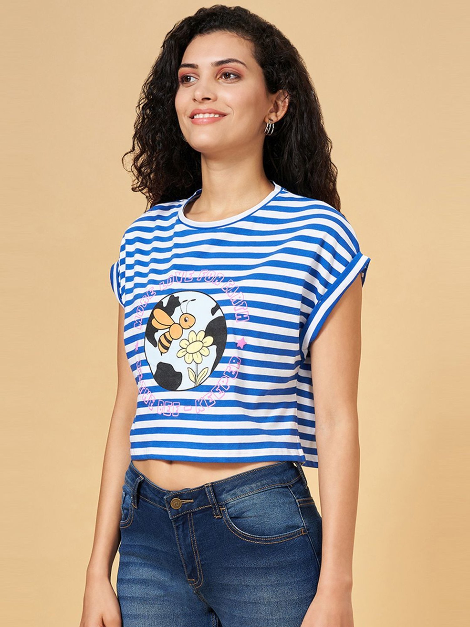 YU by Pantaloons Blue Printed Top