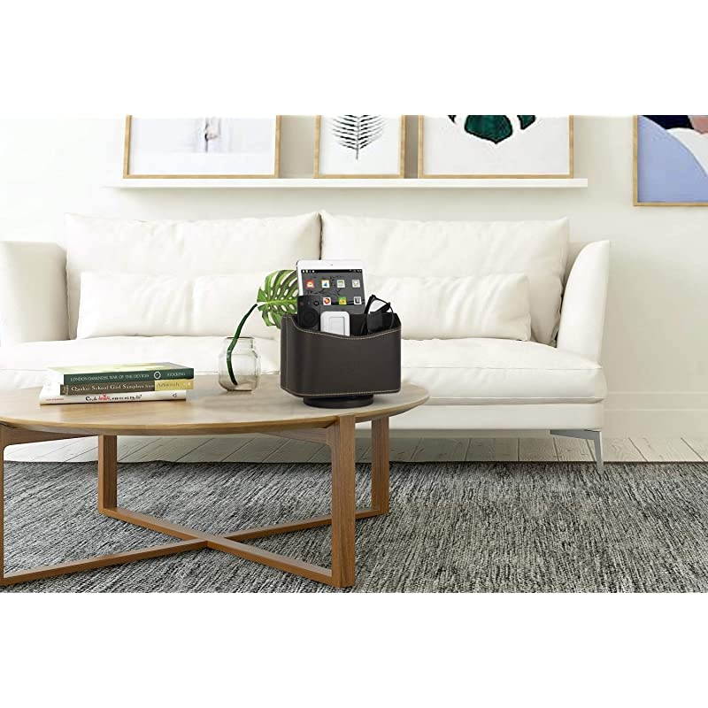 Spinning Remote Control Holder, Remote Controller Holder, Remote Caddy, Media Storage Organizer, Spinning Remote Control Organizer, 7.3X 5.5 x 6 inches, Brown PU Leather