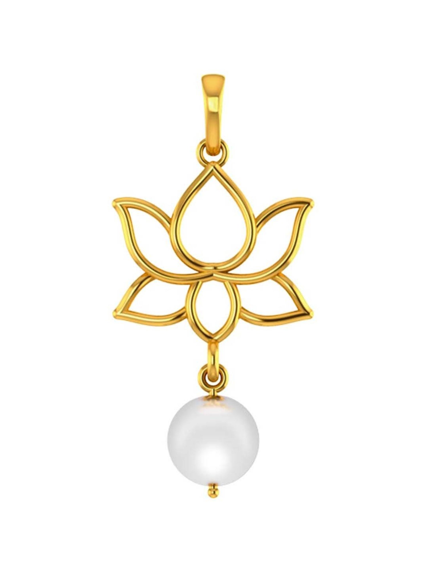 P.C. Chandra Jewellers 22k Yellow Gold Pendant with Lotus Design & A Hanging Pearl for Women & Girls