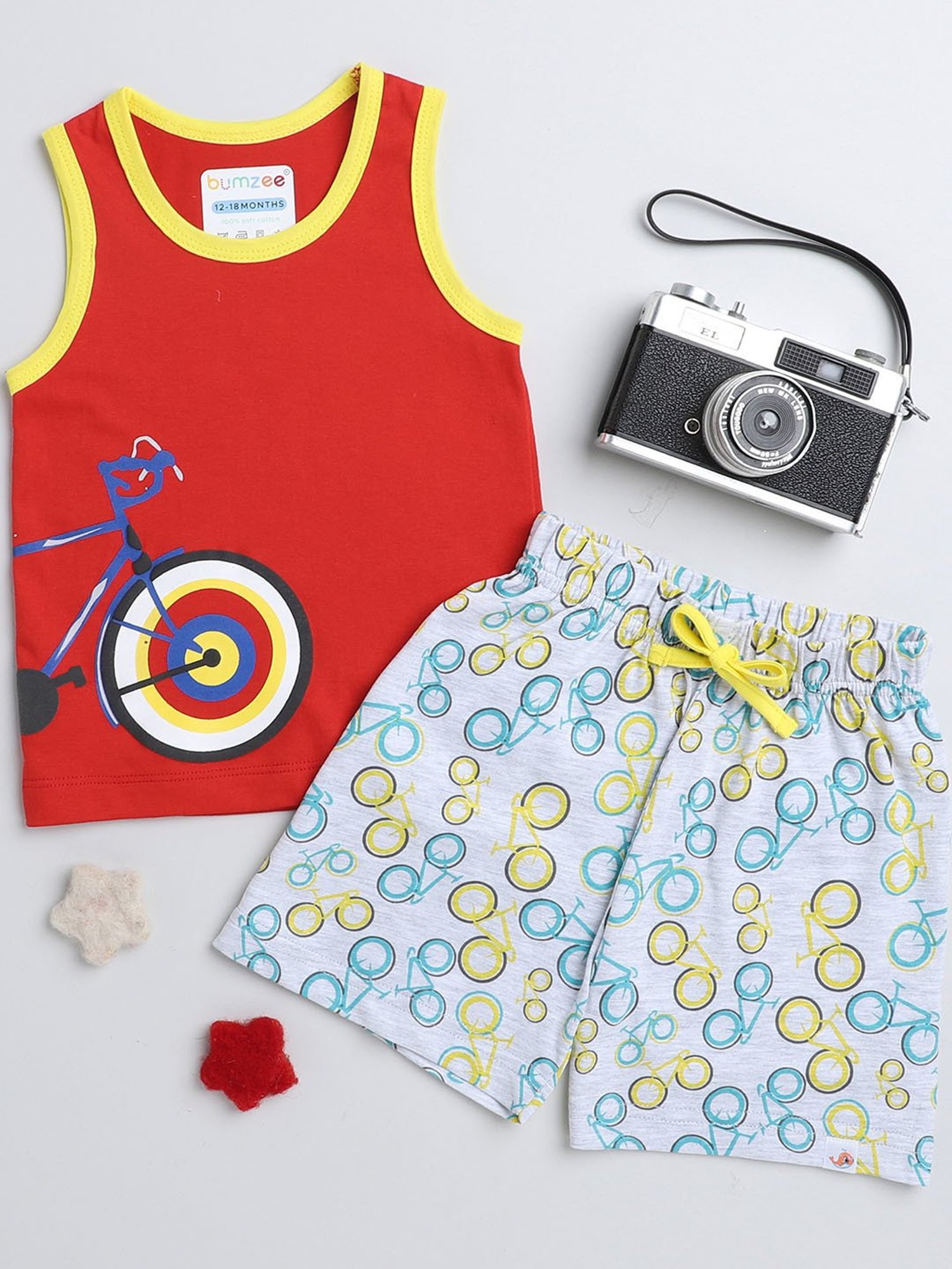 Bumzee Kids Red & Grey Printed T-Shirt with Shorts