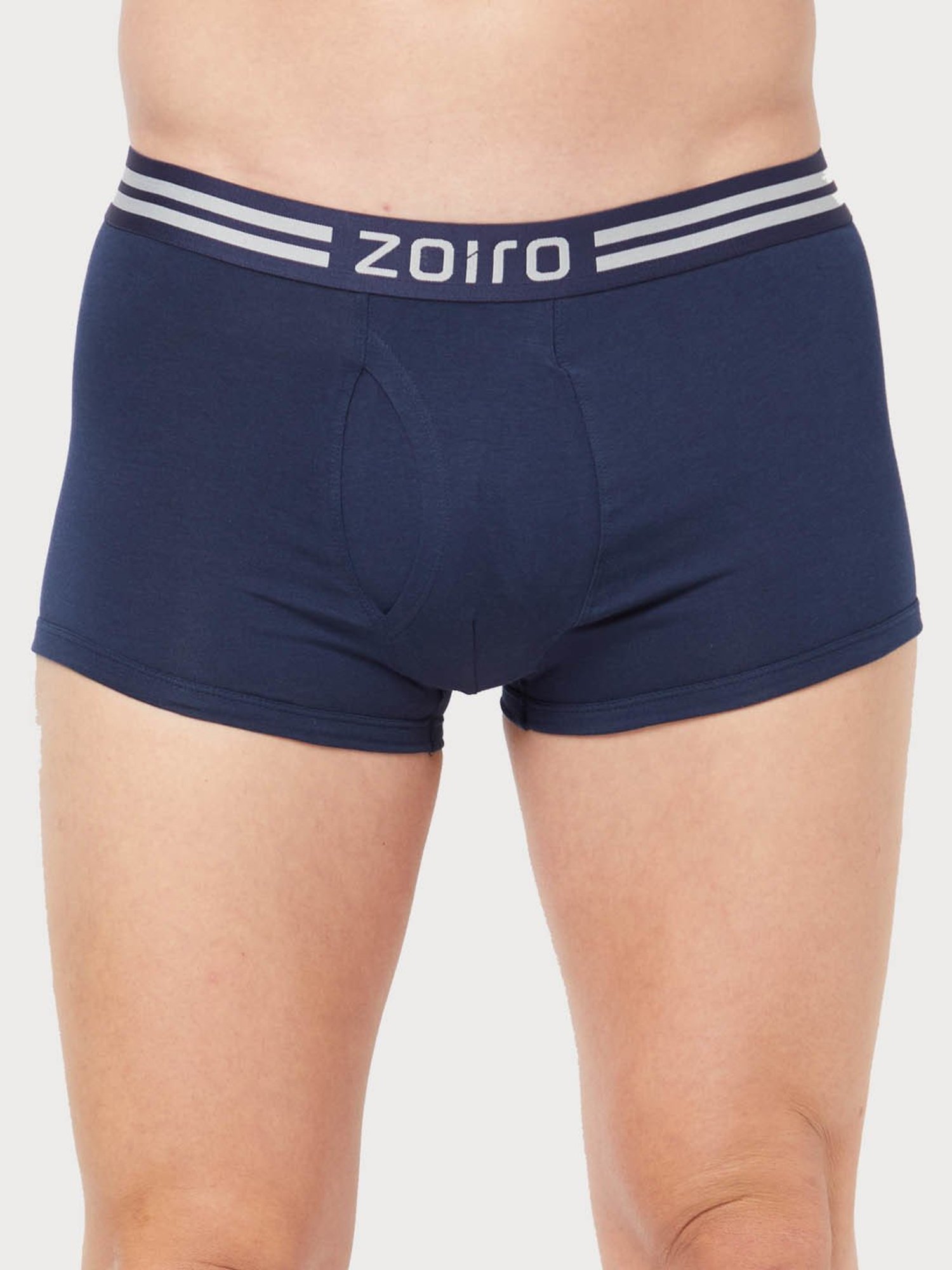 Zoiro Dark Denim & Black Cotton Regular Fit Trunks - Pack Of 2