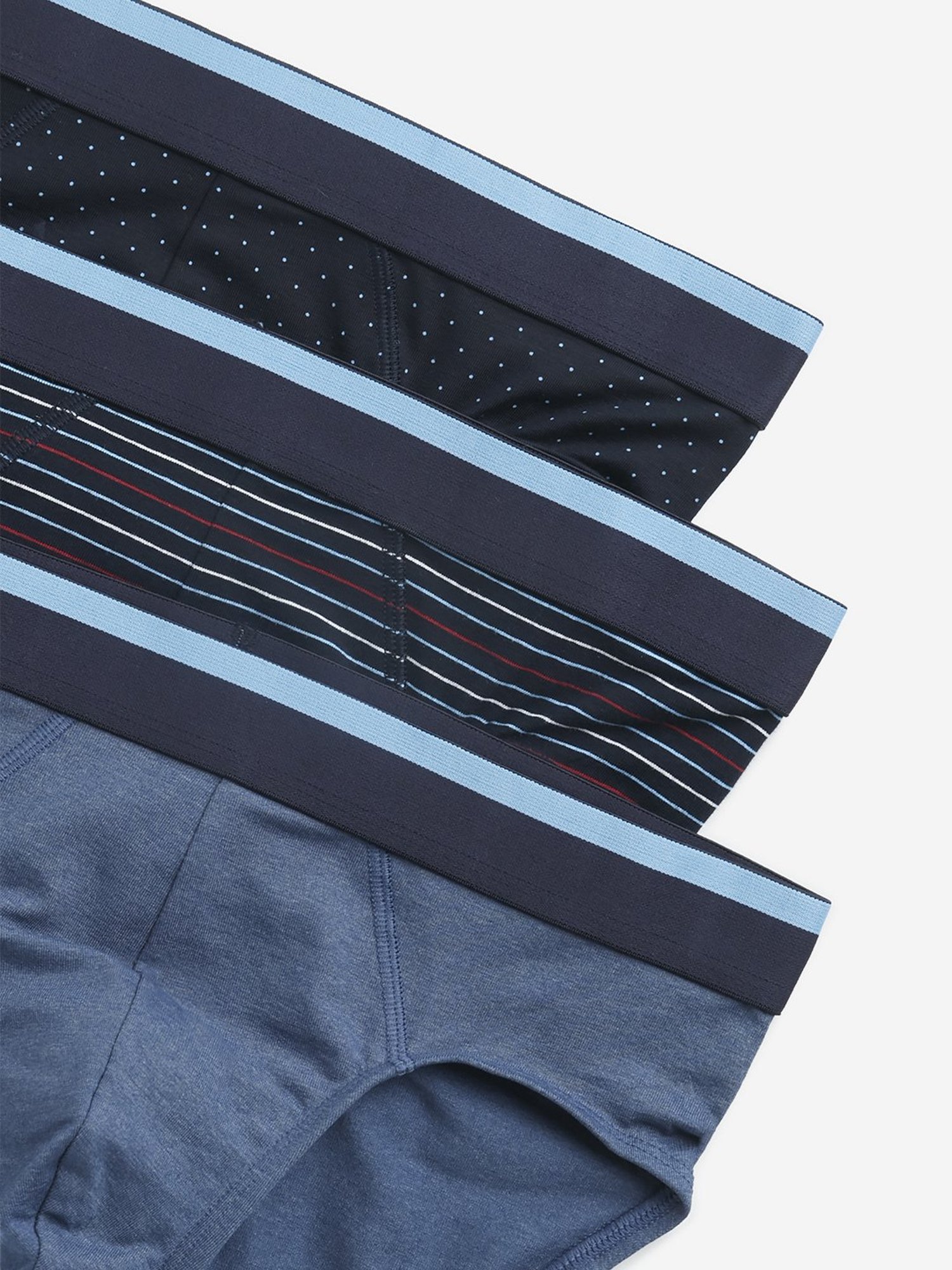 WES Lounge by Westside Blue Printed Cotton Blend Briefs - Pack of 3