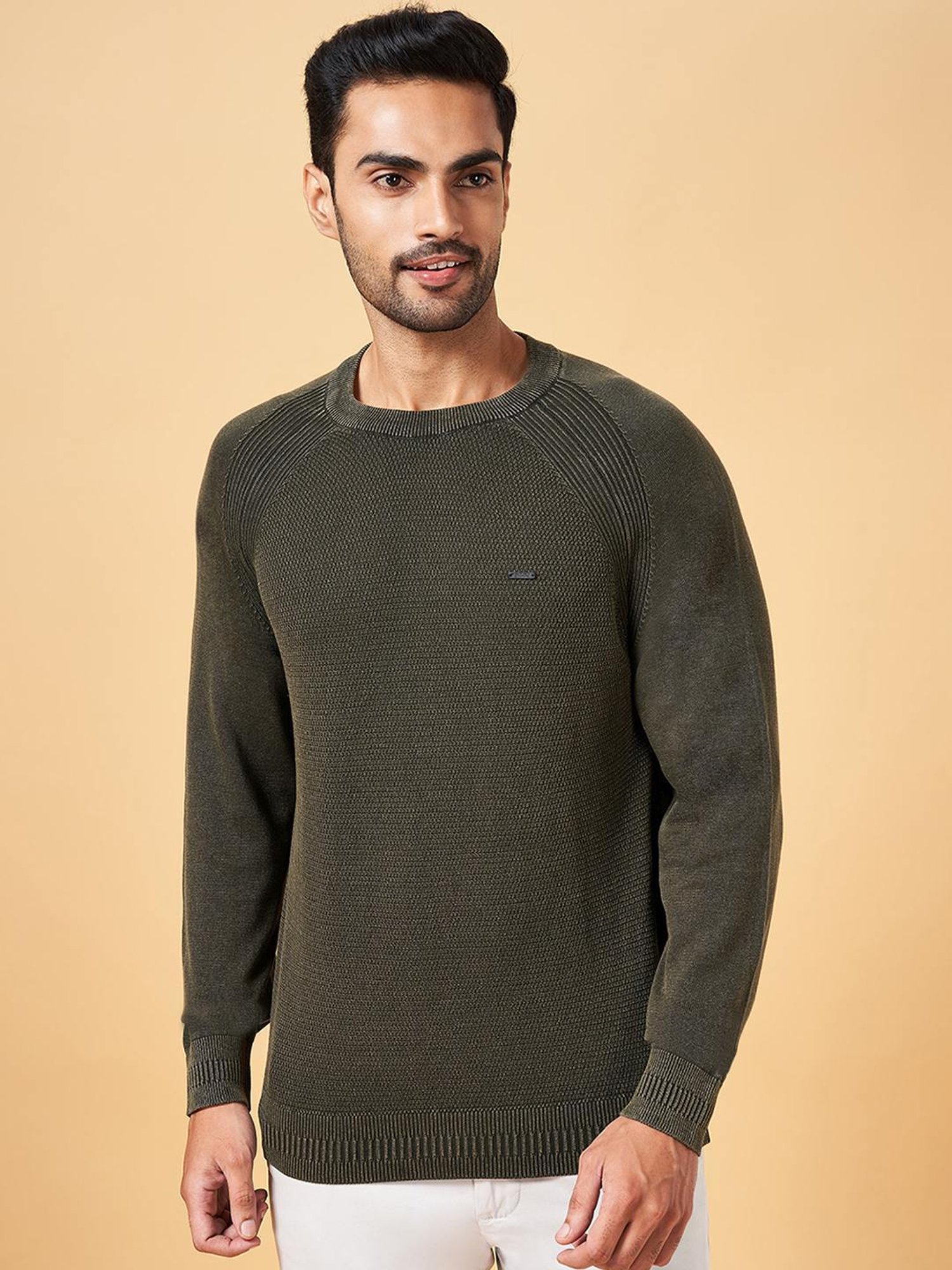 Byford by Pantaloons Olive Cotton Slim Fit Sweater