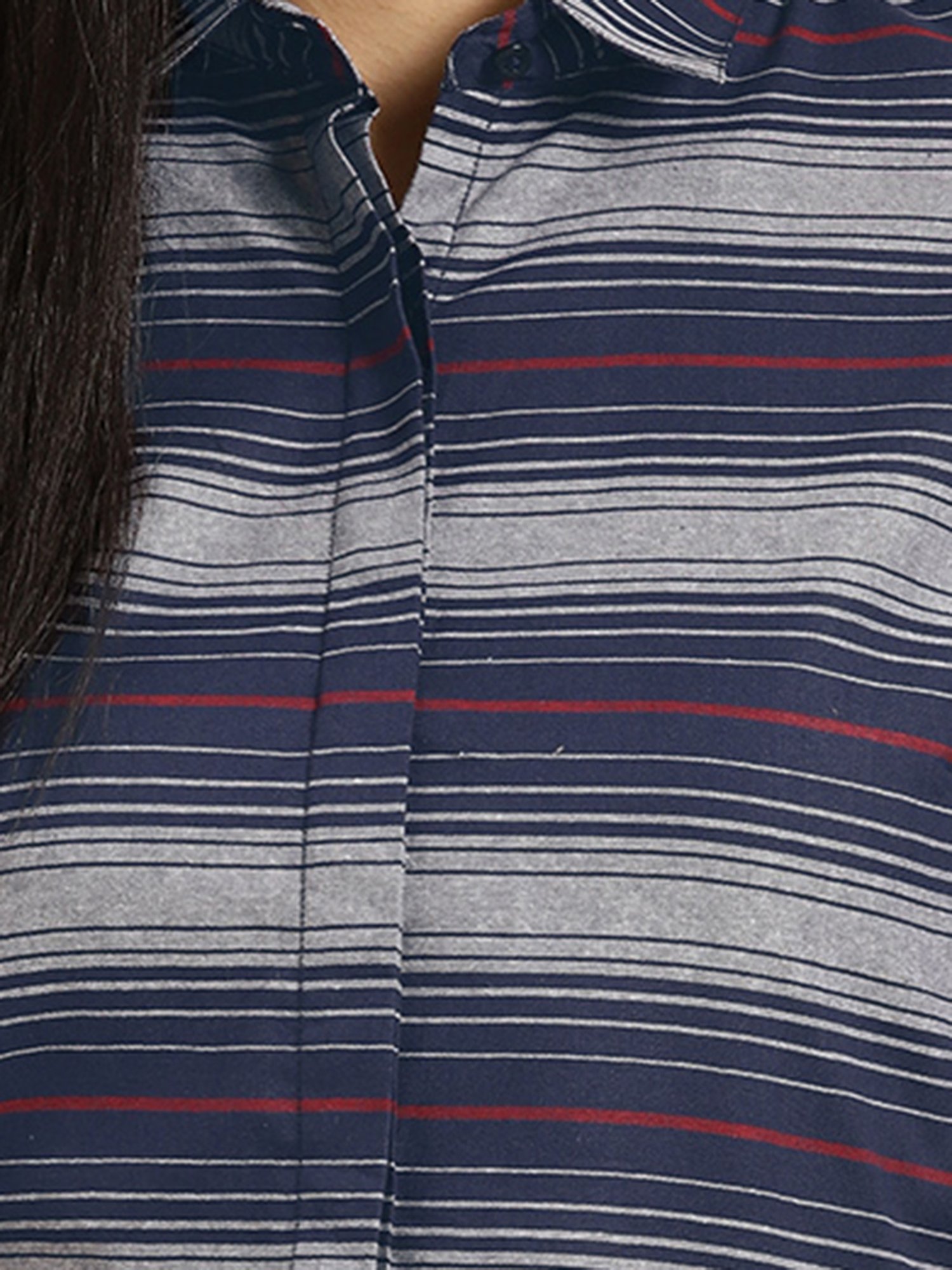 Hancock Grey & Navy Cotton Striped Shirt