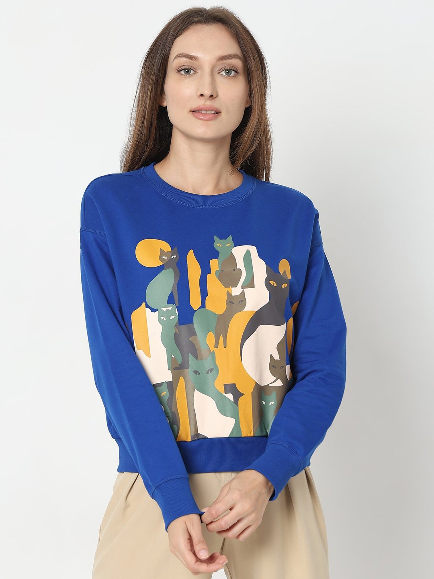 Vero Moda Blue Cotton Printed Sweatshirt