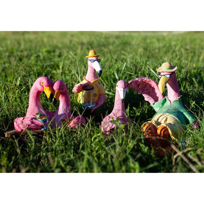 13" Solar Flamingo With Firefly Resin Jar - Exhart