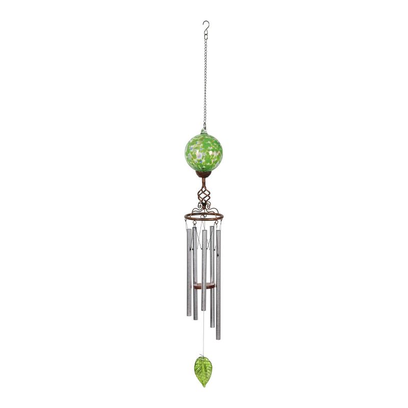46.25" Solar Glass Ball Wind Chime Green - Exhart