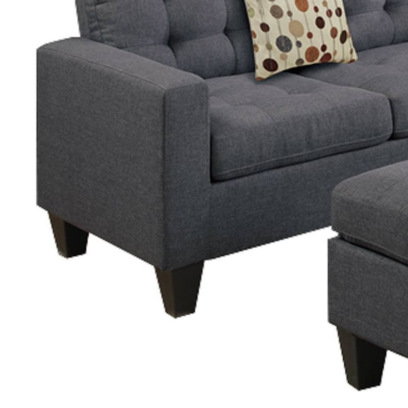 4pc Linen Fabric Sectional With Cocktail Ottoman and Pillows Gray - Benzara