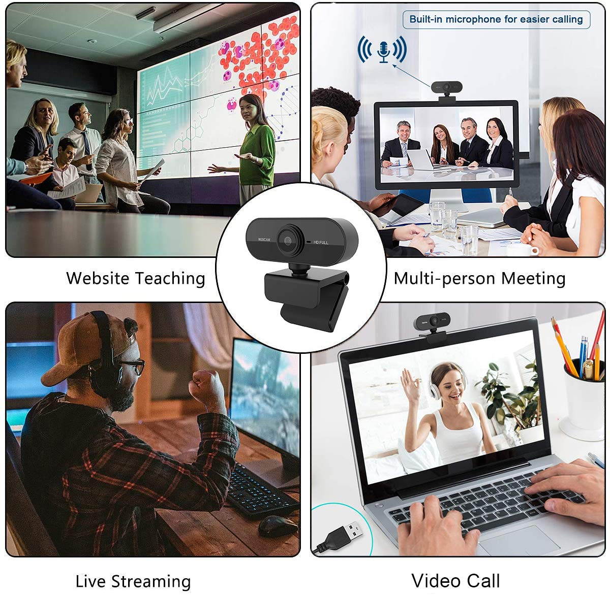 2020 Newest 1080P HD Webcam with Microphone for PC Mac Laptop Desktop,Driver-Free Fast Autofocus USB Camera for Skype,Conferencing,Streaming,Recording,Video Calling,Online Work