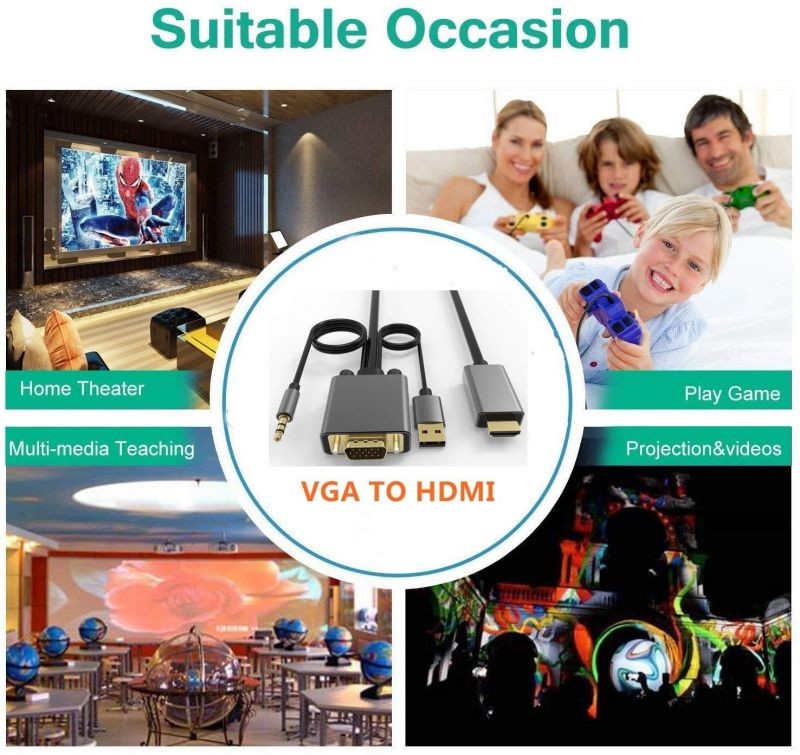 VGA to HDMI Audio,CableDeconn VGA to HDMI Converter Port Adapter Audio Old PC Connecting Desktop Computer/Laptop/DVD 1.5M