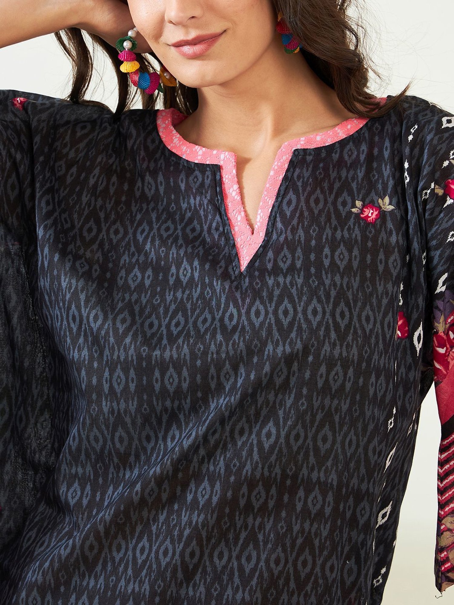 The Kaftan Company Black Cotton Printed Beachwear Kaftan