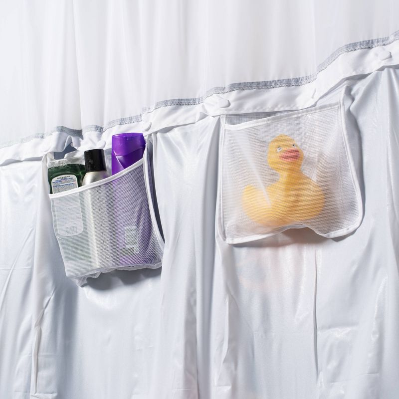 71"x74" Space Shower Curtain with PVC Storage Pocket Liner - Hookless