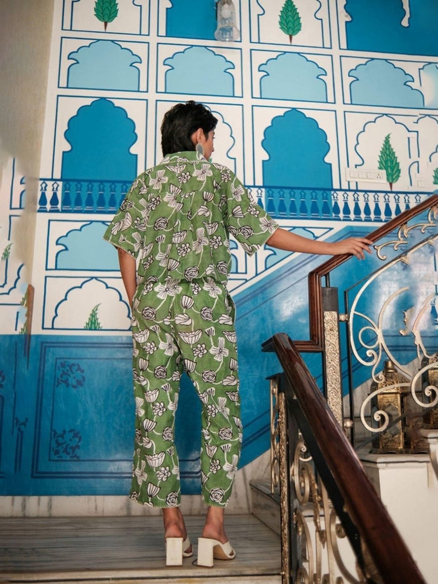 Khajoor Studio Fern Green Bageecha Botanical Vine Boxy Resort Shirt