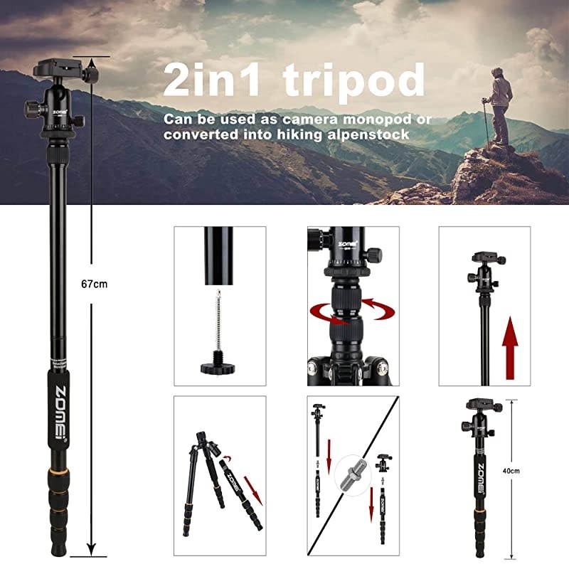 Aluminum Portable Tripod with Ball Head Heavy Duty Lightweight Professional Compact Travel for Nikon Canon Sony All DSLR and Digital Camera
