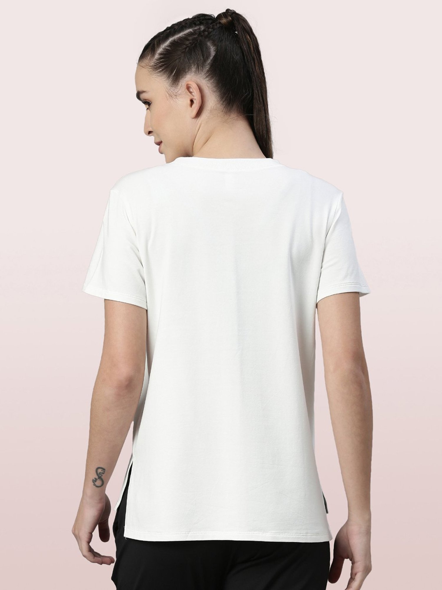 Enamor White Printed Crew T-Shirt