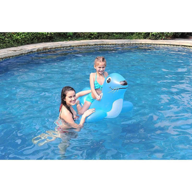 Pool Central 46" Inflatable Blue Sea Lion Ride On Pool Float with Handles