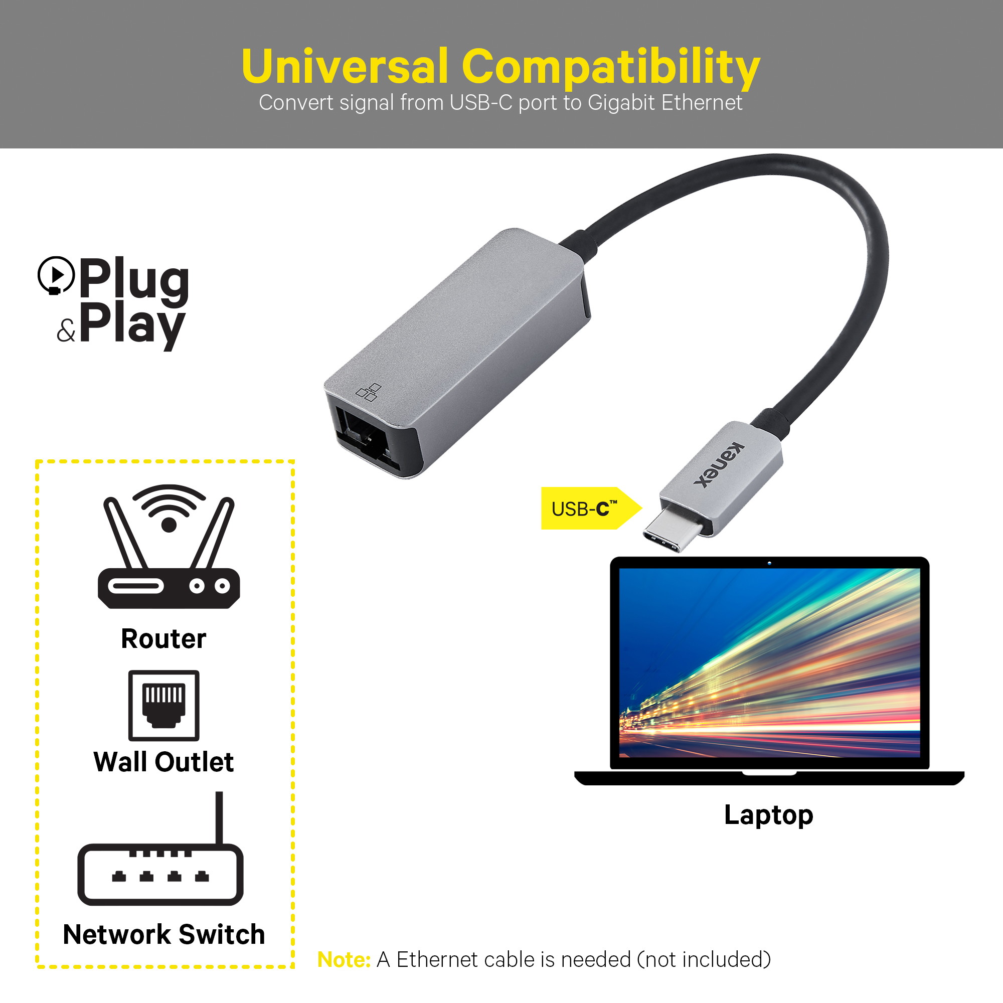 Kanex KU3CGBT USB-C to Gigabit Ethernet Adapter