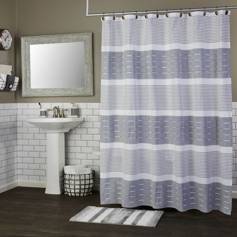 Pleated Striped Shower Curtain Gray - SKL Home