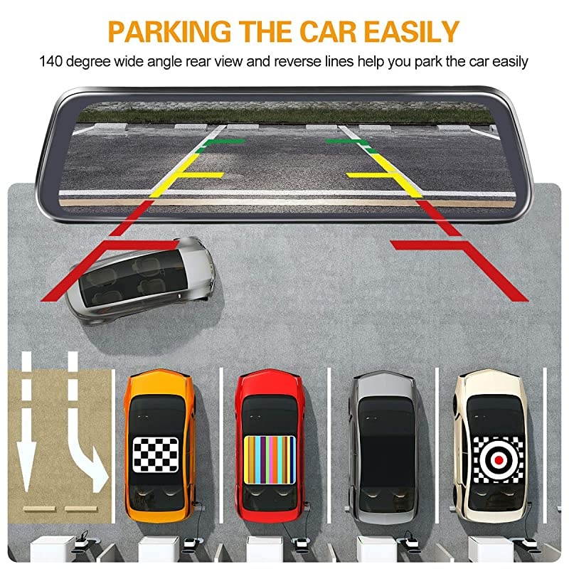 966 inch Mirror Dash Cam Touch Full Screen 1080P 170&deg; Full HD Front Camera1080P 140&deg;Wide Angle Full HD Rear View CameraTimeLapse Photography V401080P