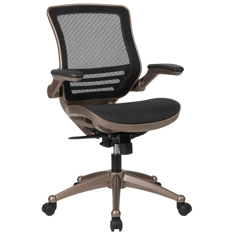Mesh Sled Base Side Reception Chair with Flip Up Arms Black - Riverstone Furniture