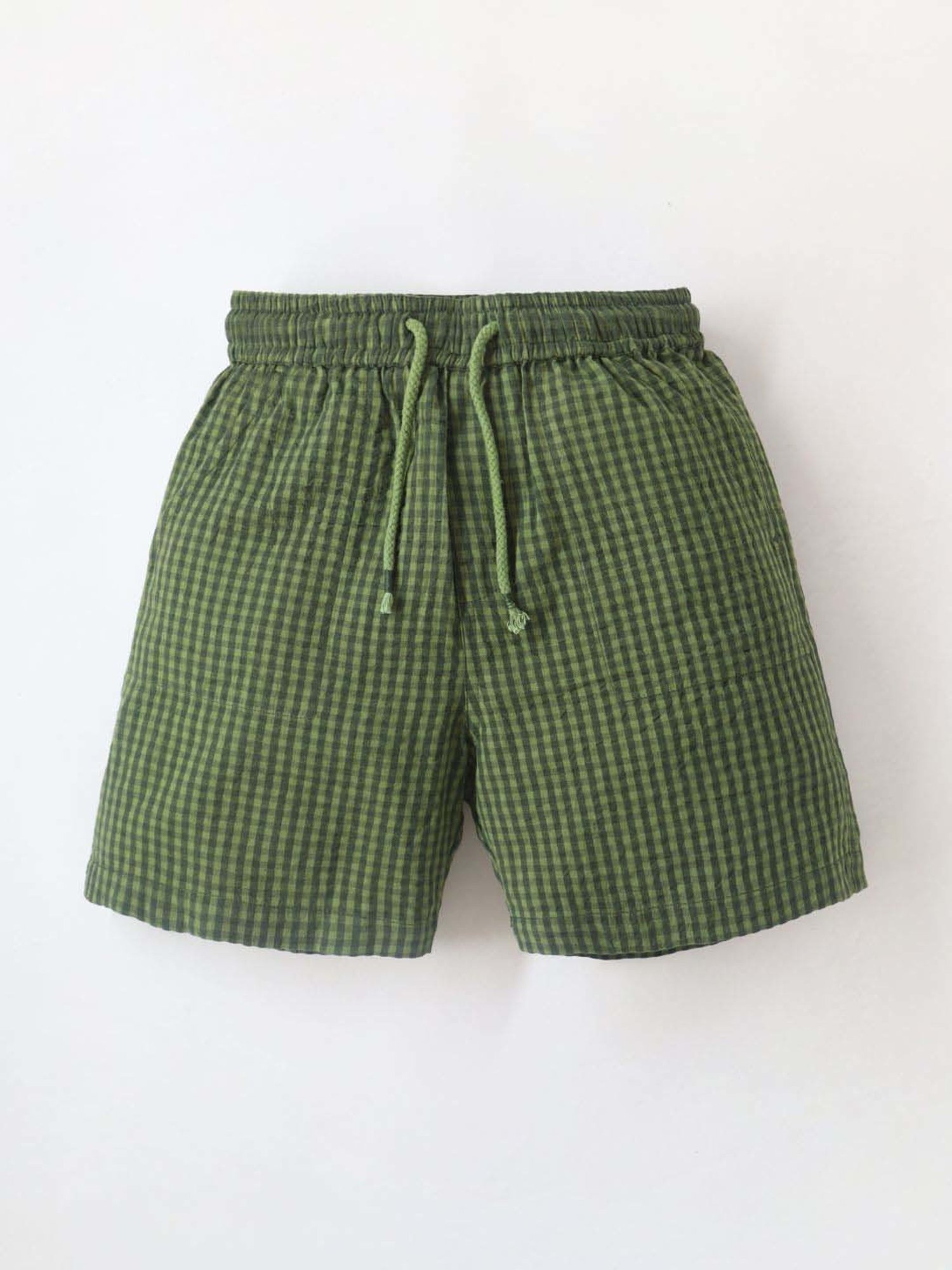 Cherry Crumble By Nitt Hyman Kids Olive Cotton Chequered Shorts