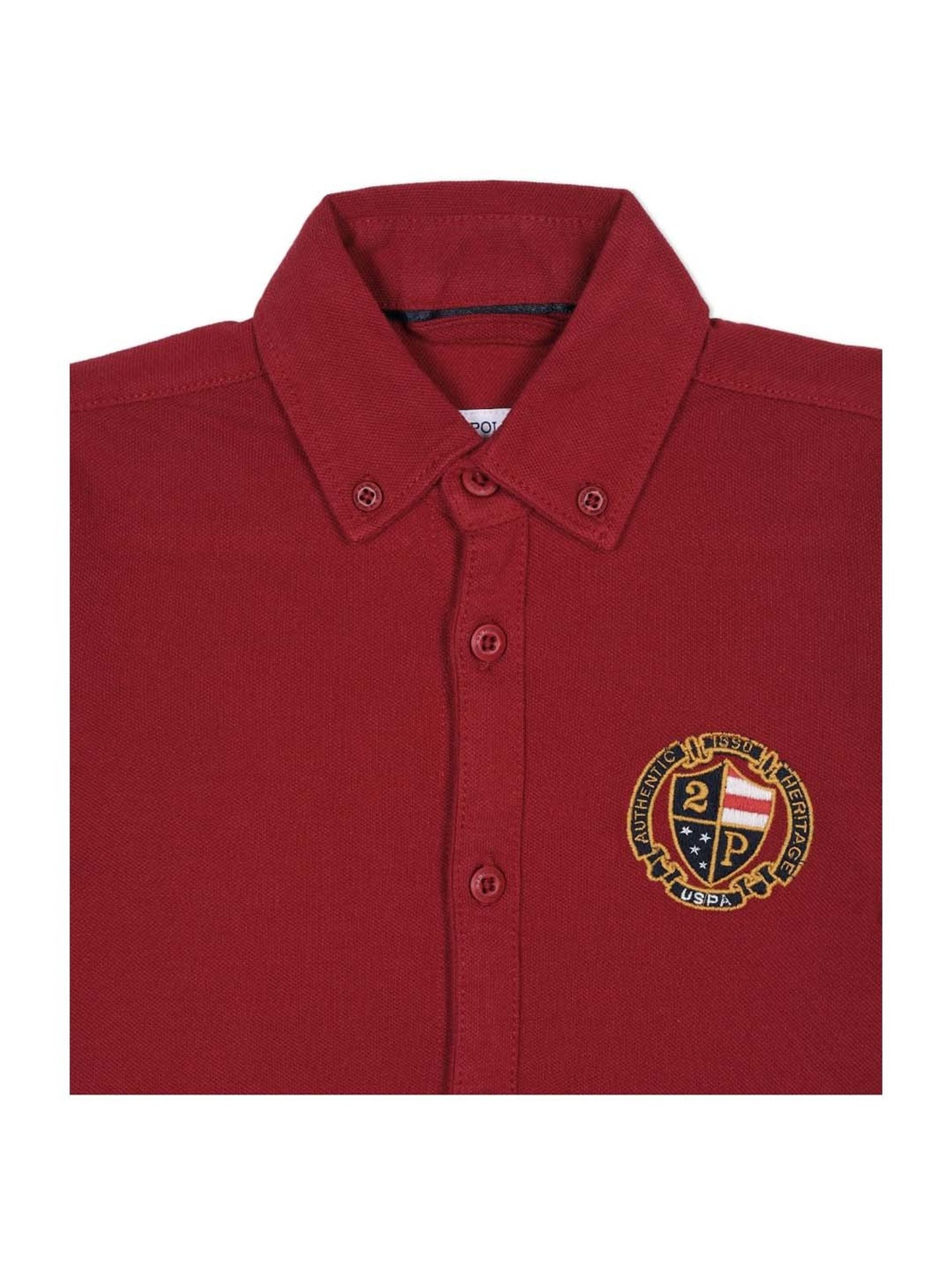 U.S. Polo Assn. Boys Red Cotton Regular Fit Full Sleeves Shirt