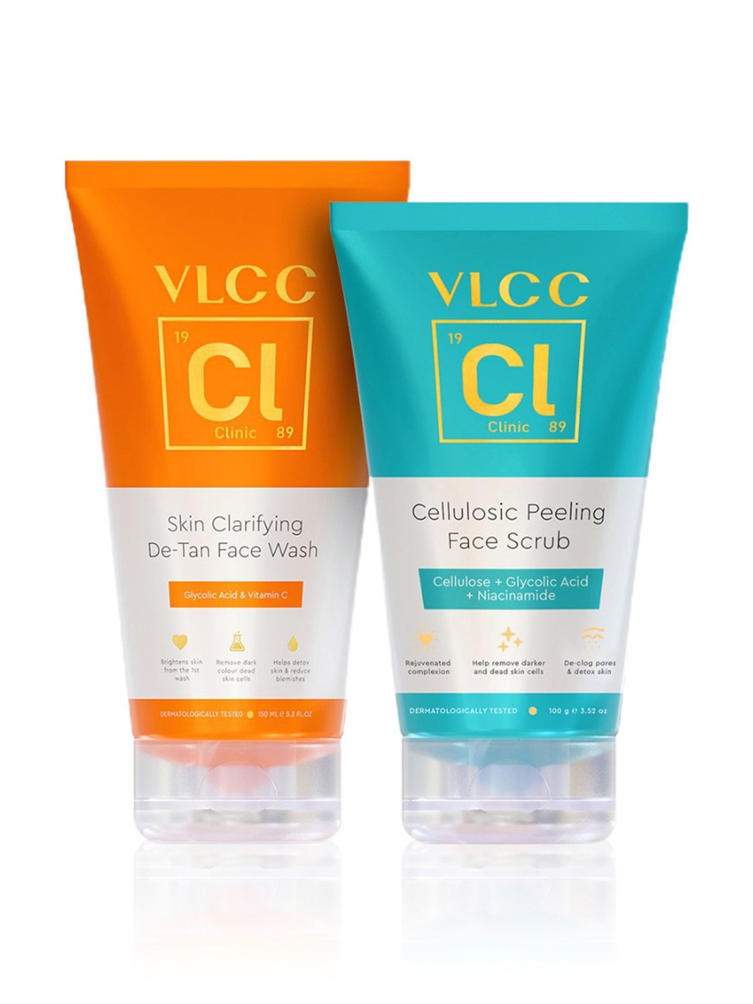 VLCC Clinic Skin Clarifying De-Tan Face Wash & Cellulosic Peeling Face Scrub Combo
