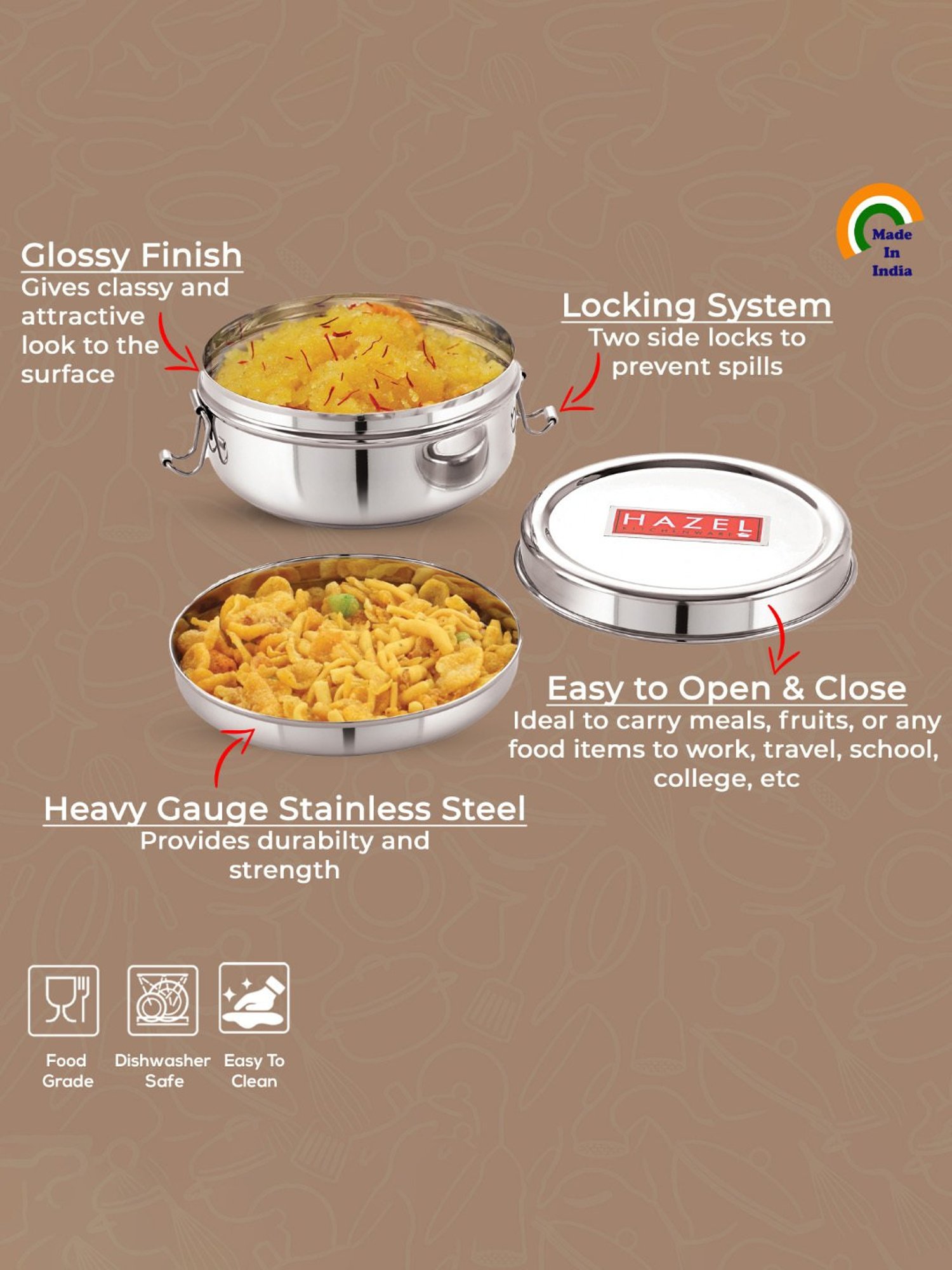 HAZEL Silver Stainless Steel Storage Container - Set of 3