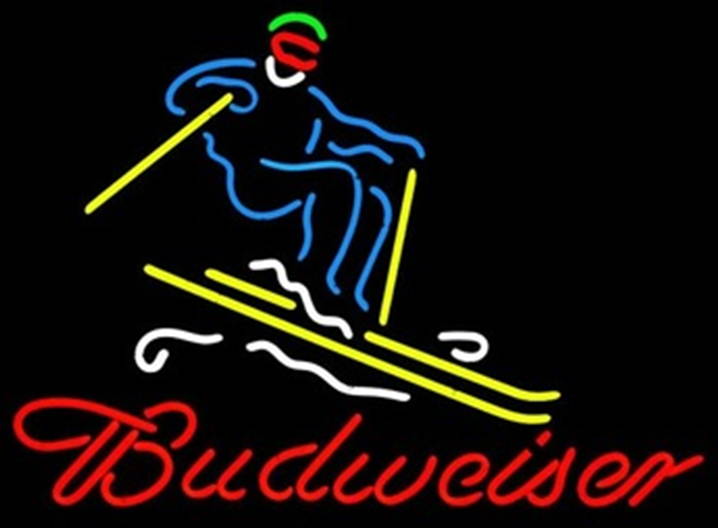 Fashion Handcraft Skier Budweiser Real Glass Beer Bar Pub Neon Light Sign 19x15!!!