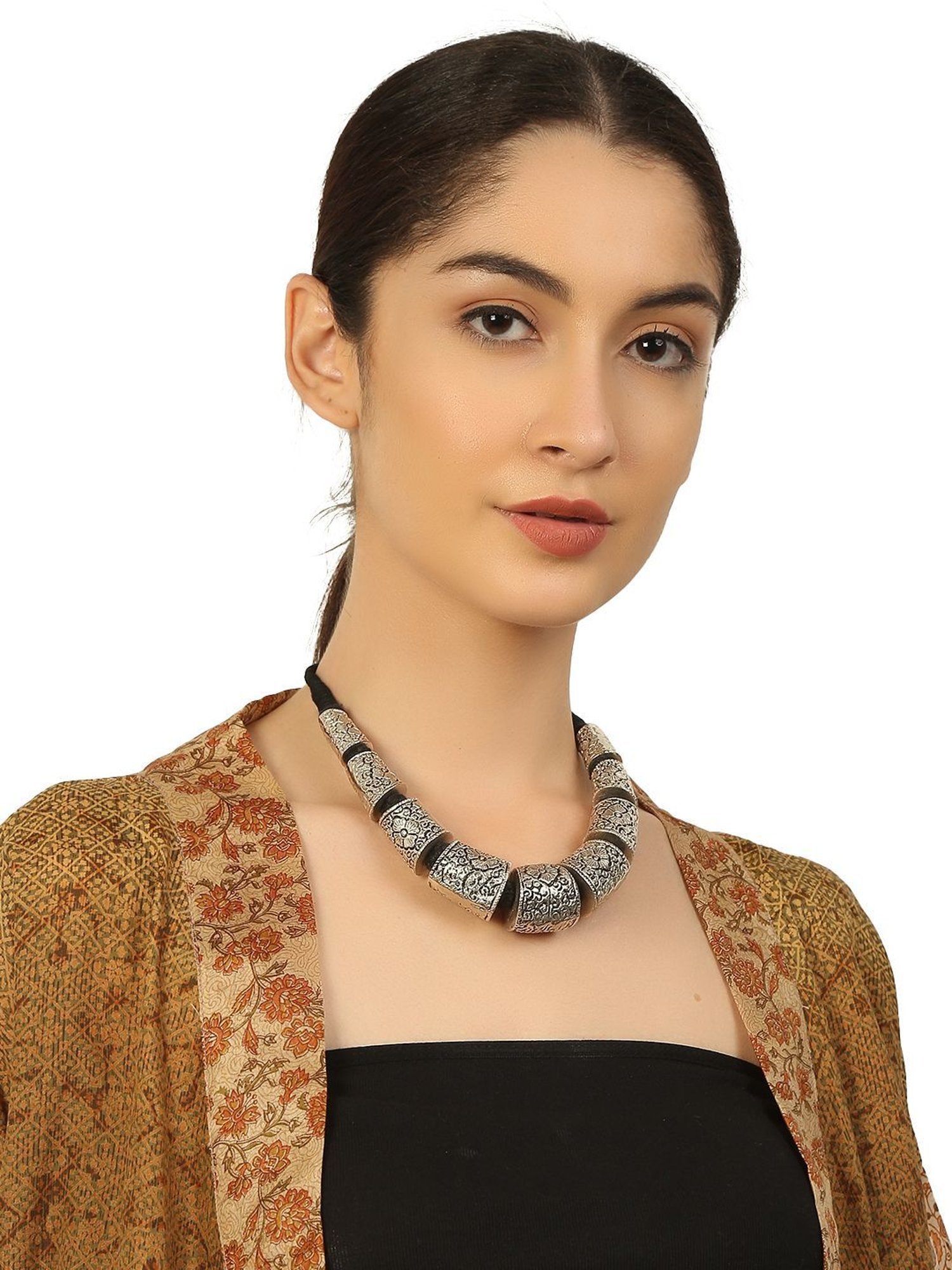 Imli Street Silver Tone Handcrafted Thread Necklace