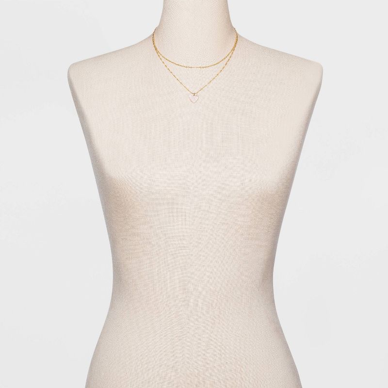 Silver Plated Pink Shell Faux Layered Heart Necklace - A New Day™ Pink