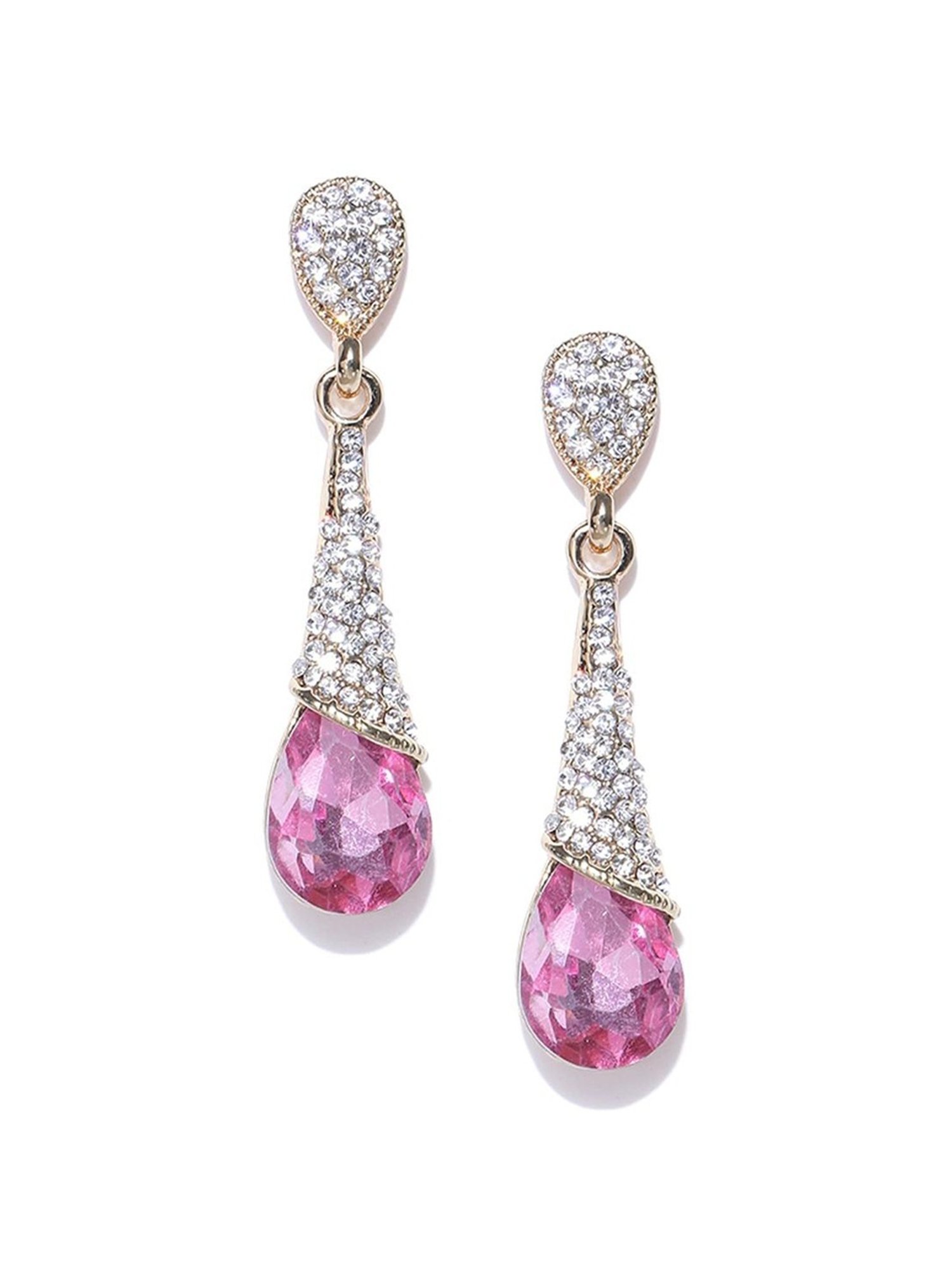 YouBella Pink Gold-Plated Tear Shaped Drop Earrings