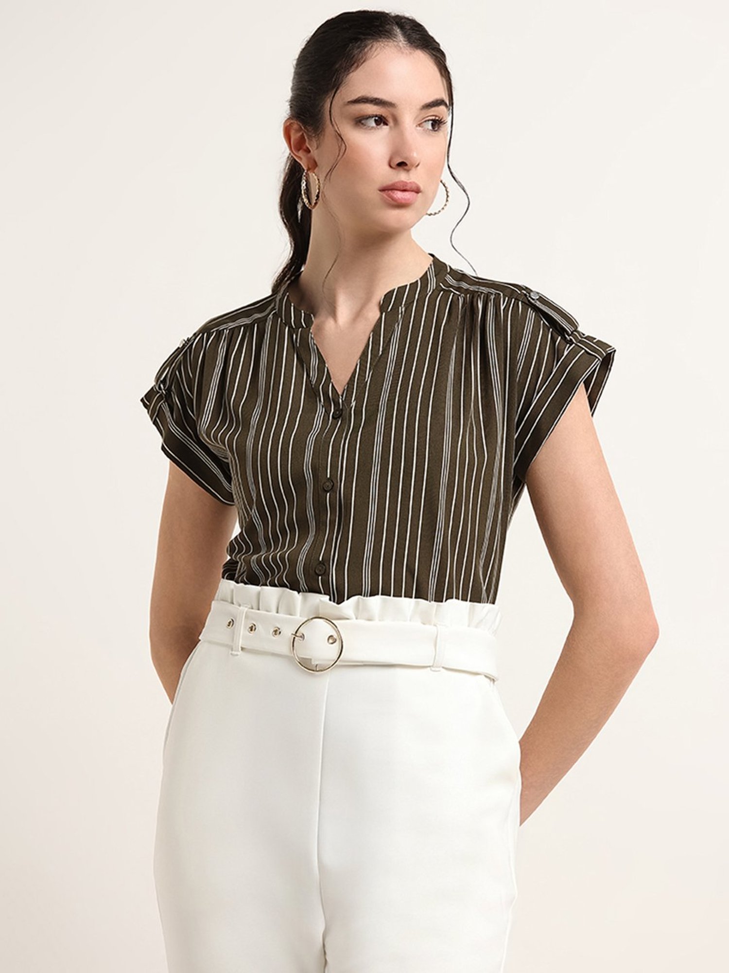 Wardrobe by Westside Green Striped Top