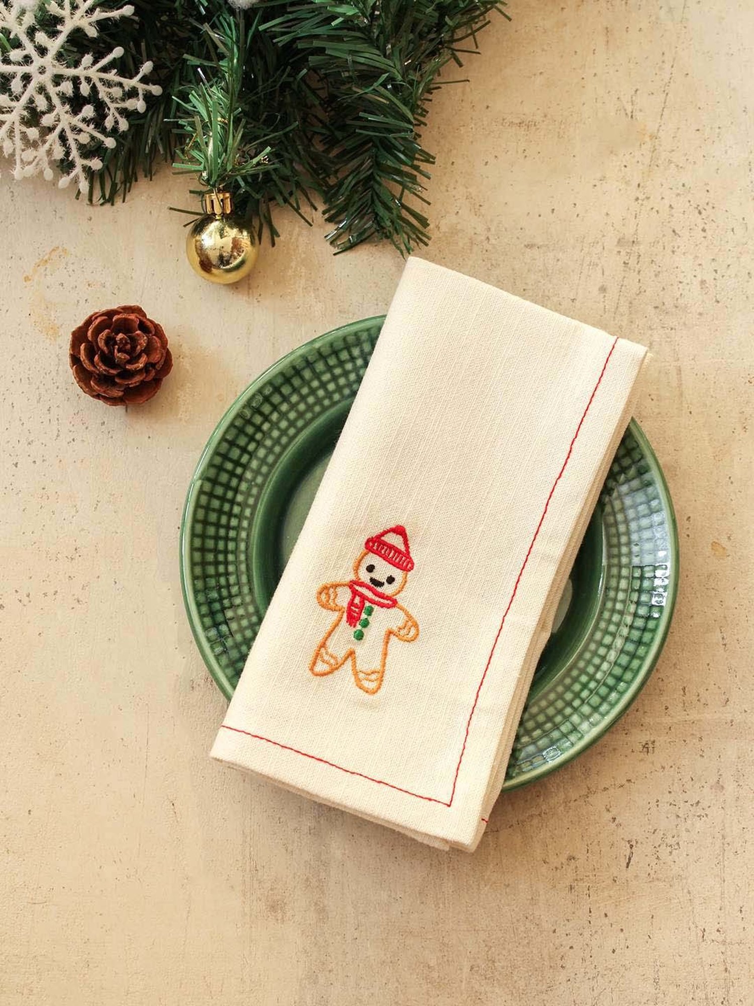 House This Gingerbread Man Off White Cotton Napkins - Set of 2