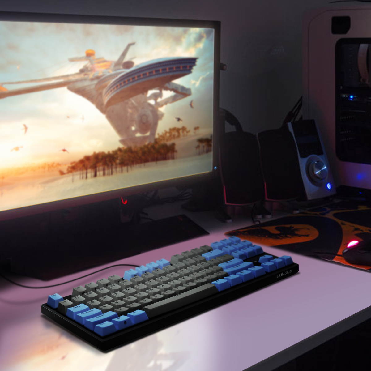 DURGOD Taurus K320 Mechanical Keyboard with Cherry MX Speed Silver Switch USB C Interface TKL 87-Key PBT Keycaps (Anti-Ghosting) for Office Typist and Gamer (Grey and Blue)