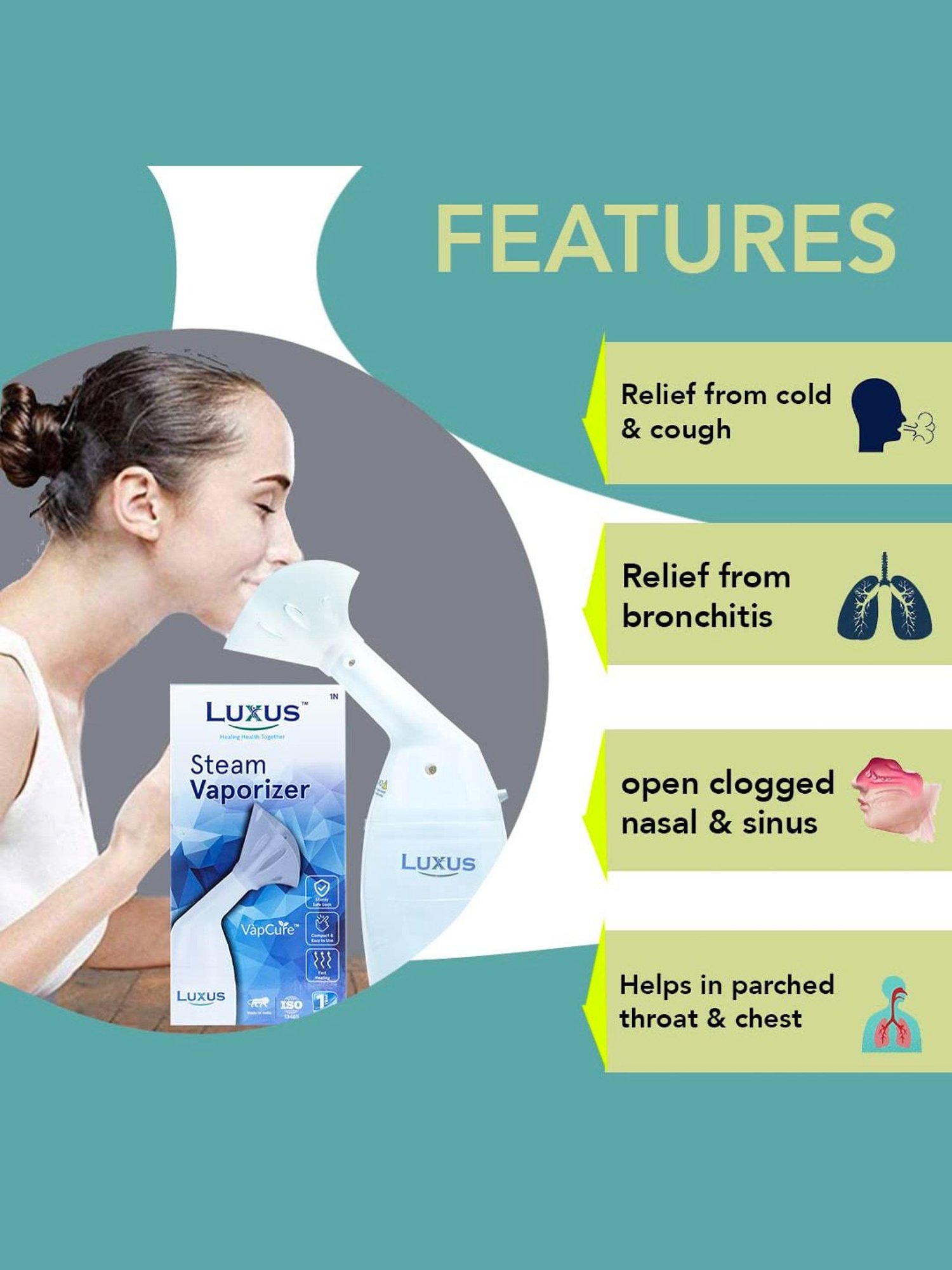 Luxus Vapcure VAP-06 Steam Vaporizer Nose, Cough Steamer, Nozzle Inhaler & Nose Vaporizer (White)