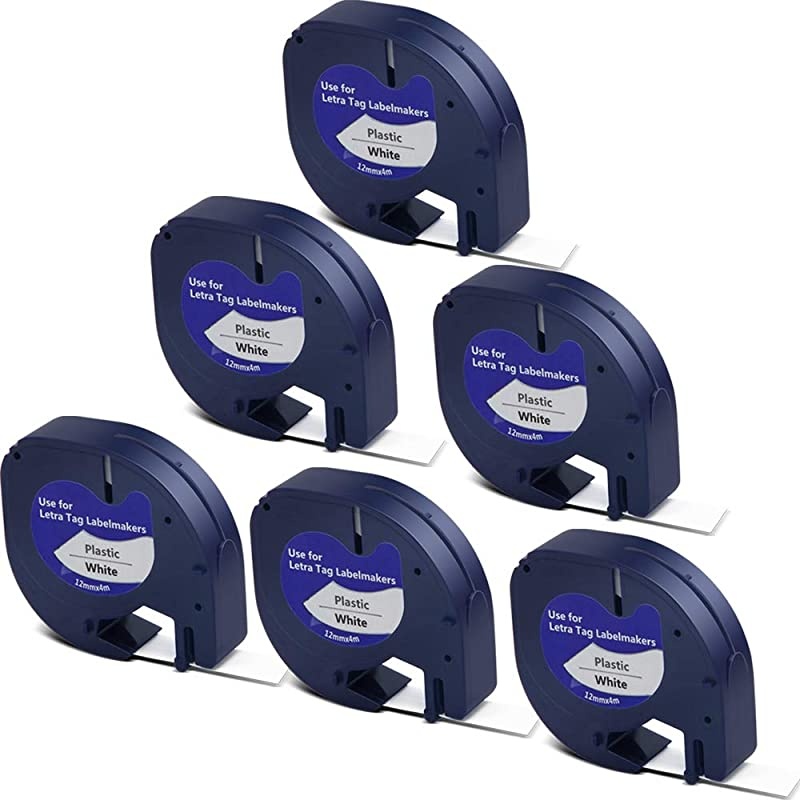 LetraTag Refills 6 Pack for DYMO  3rd Party Accessory LetraTag Labeling Refills for Dymo White Plastic 91331 Replace Label Tape for All DYMO LT100H LT100T QX50 12Inchx13Feet 12mm x 4m