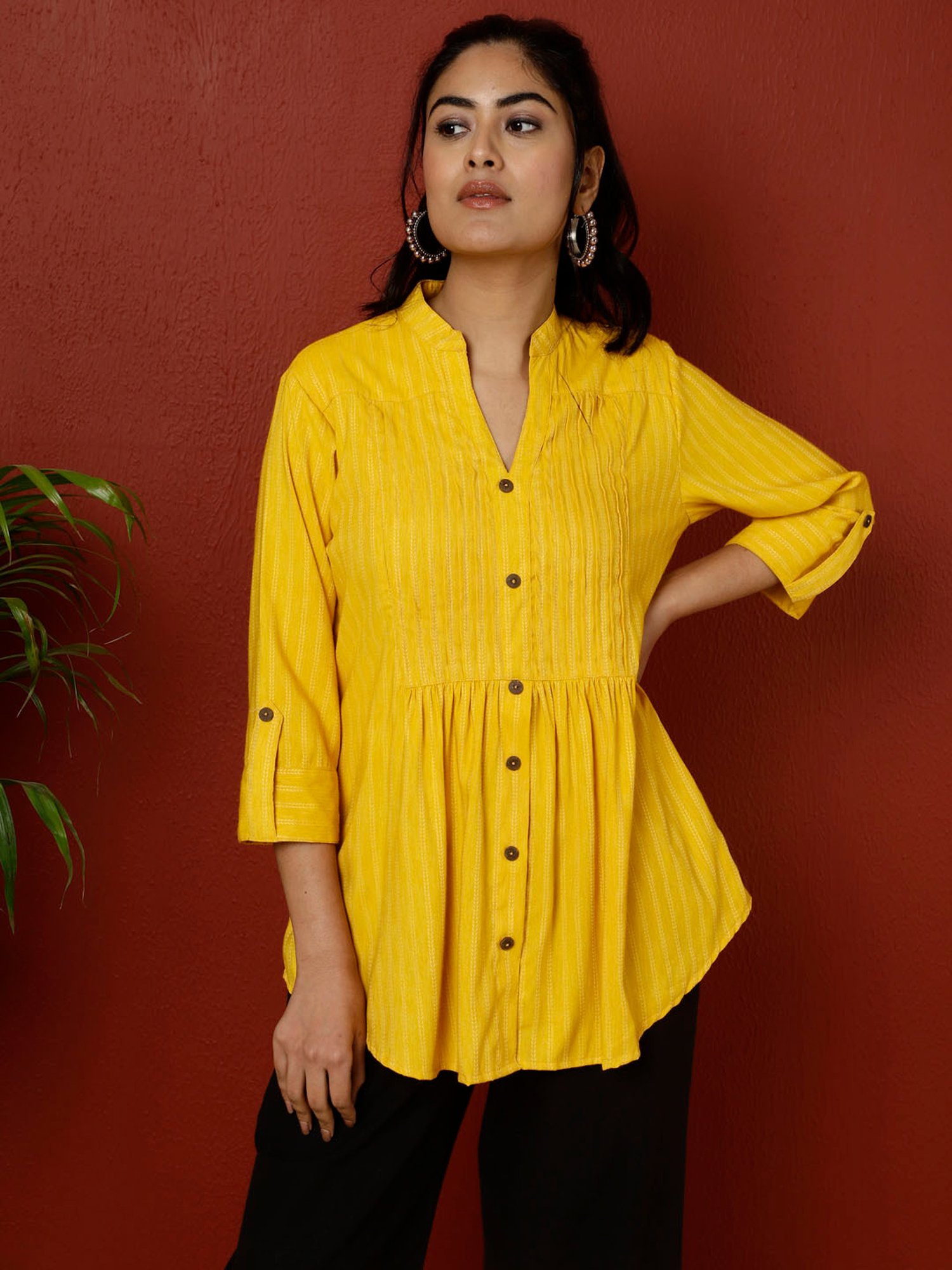 Jaipur Kurti Yellow Striped Top
