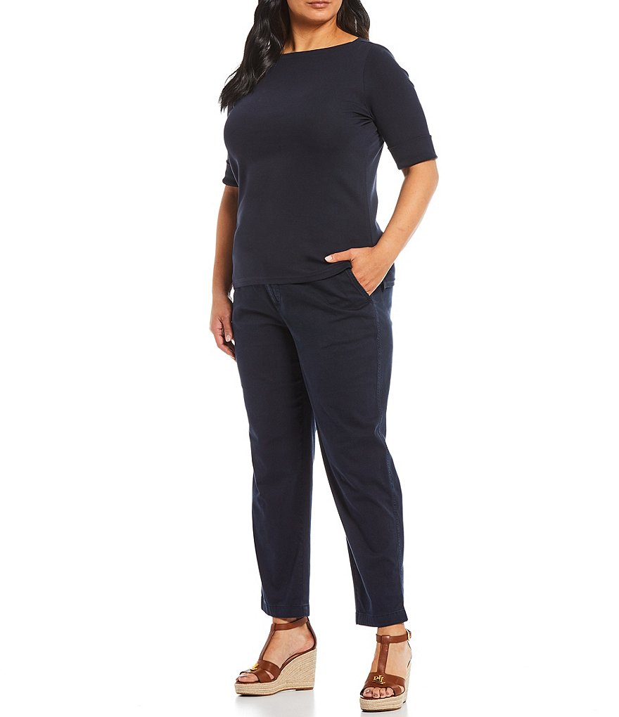 Lauren Ralph Lauren Plus Size Elbow Short Elbow Sleeve Jewel Neck Judy Top