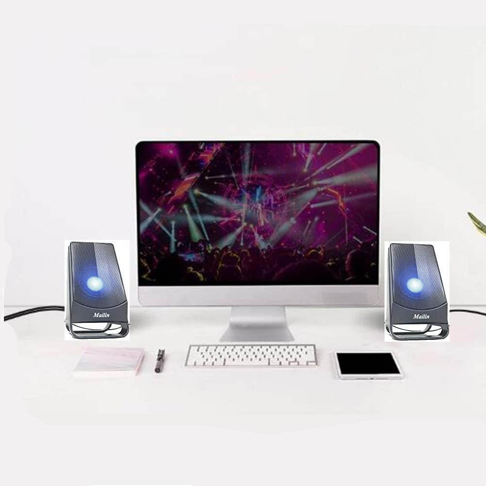 Mailin G16 Computer Speakers with Deep Bass Stereo and Blue LED Light, Dual-Channel Multimedia Speakers for PC Desktop Laptop Tablet Smartphones MP4 MP3