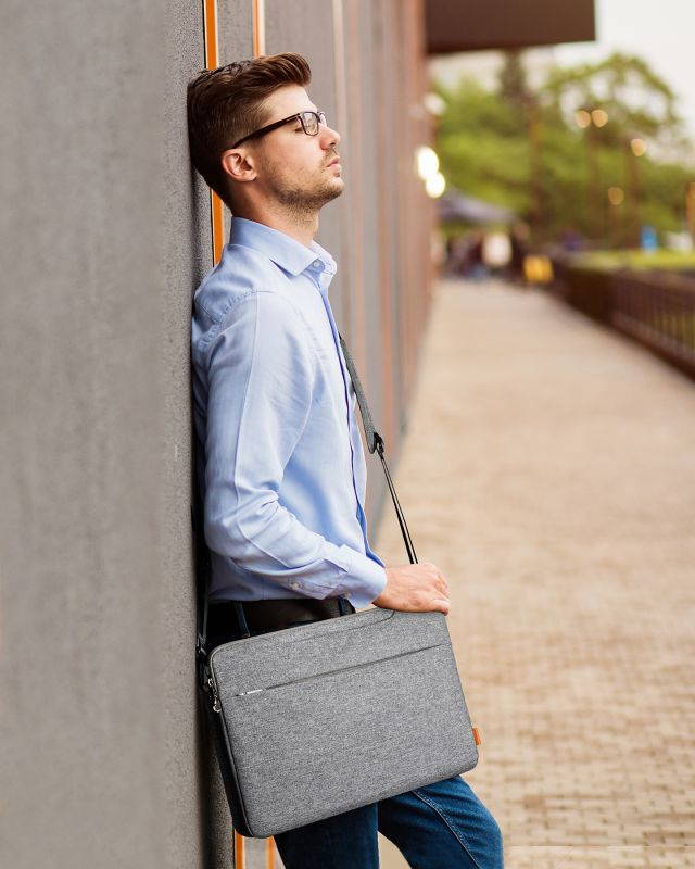 Inateck 15-15.6 Inch 360&deg; Protective Laptop Shoulder Bag Laptop Sleeve Crossbody Bag with Handles, Luggage Strap, Detachable Shoulder Strap, Splash-Resistant Commuting, School, Business, Travel, Gray