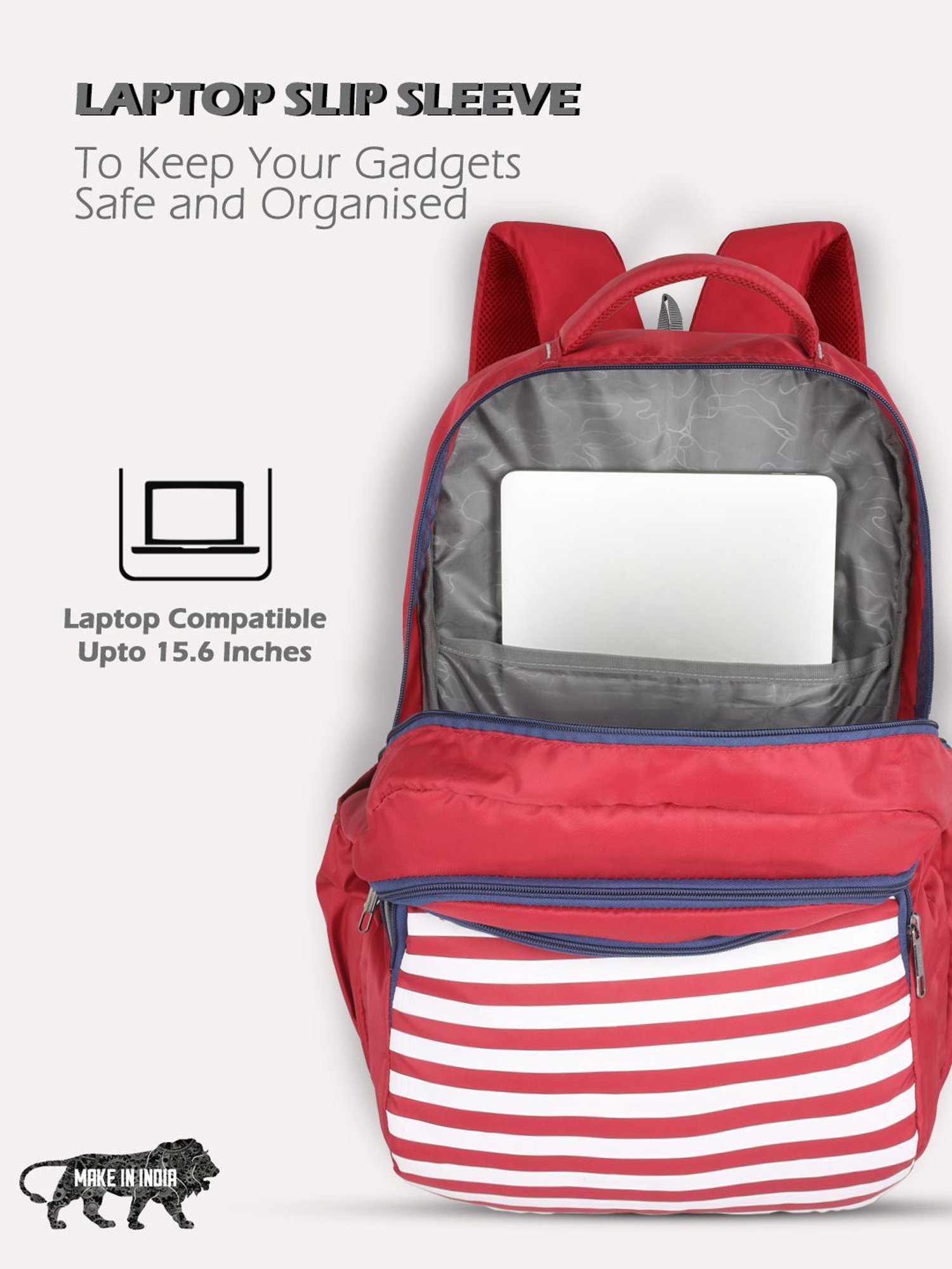 Lavie Sport Nautical 39L Printed School Unisex Backpack with Rain cover for Boys/Girls (Red)