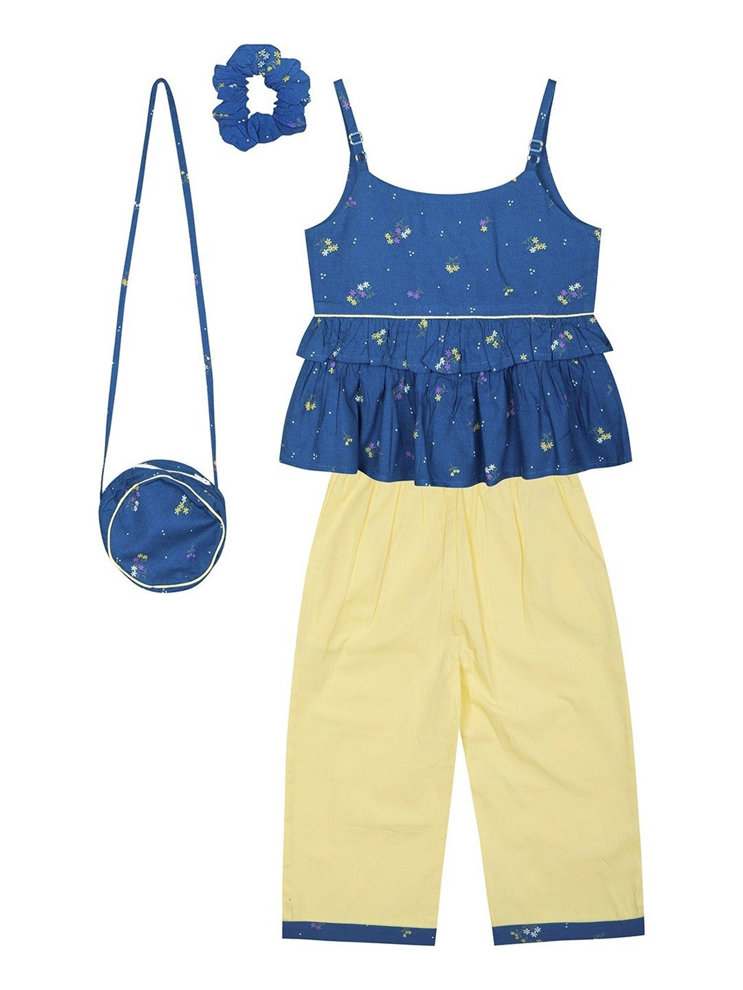 Budding Bees Kids Blue & Yellow Cotton Printed Top Set